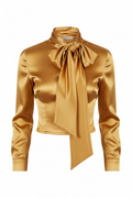 Blouse satin doré avec foulard