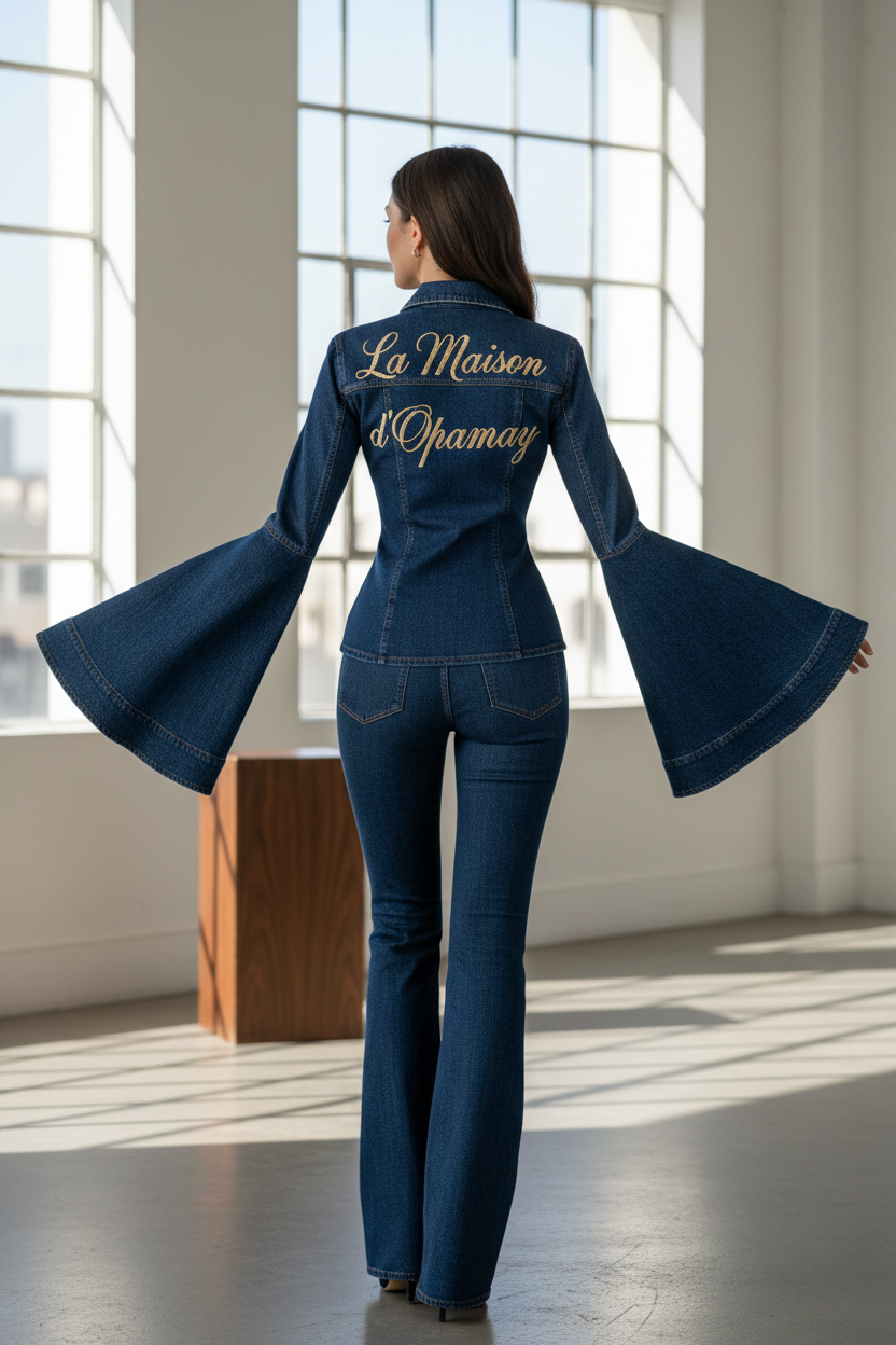 Chemise manche évasées en jean bleu