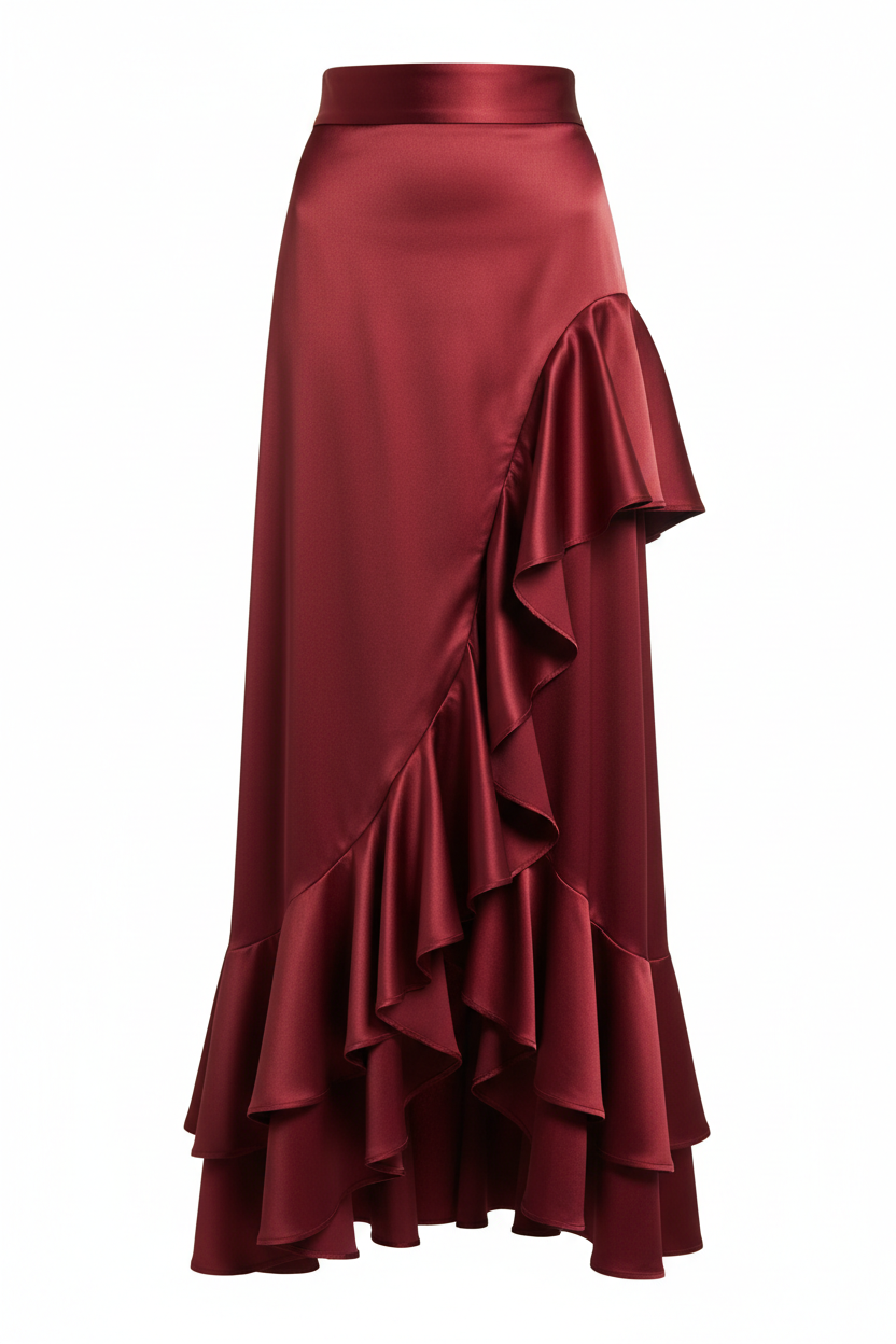 Jupe longue satin Satina rouge