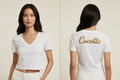T-shirt Cocotte col V blanc logo doré